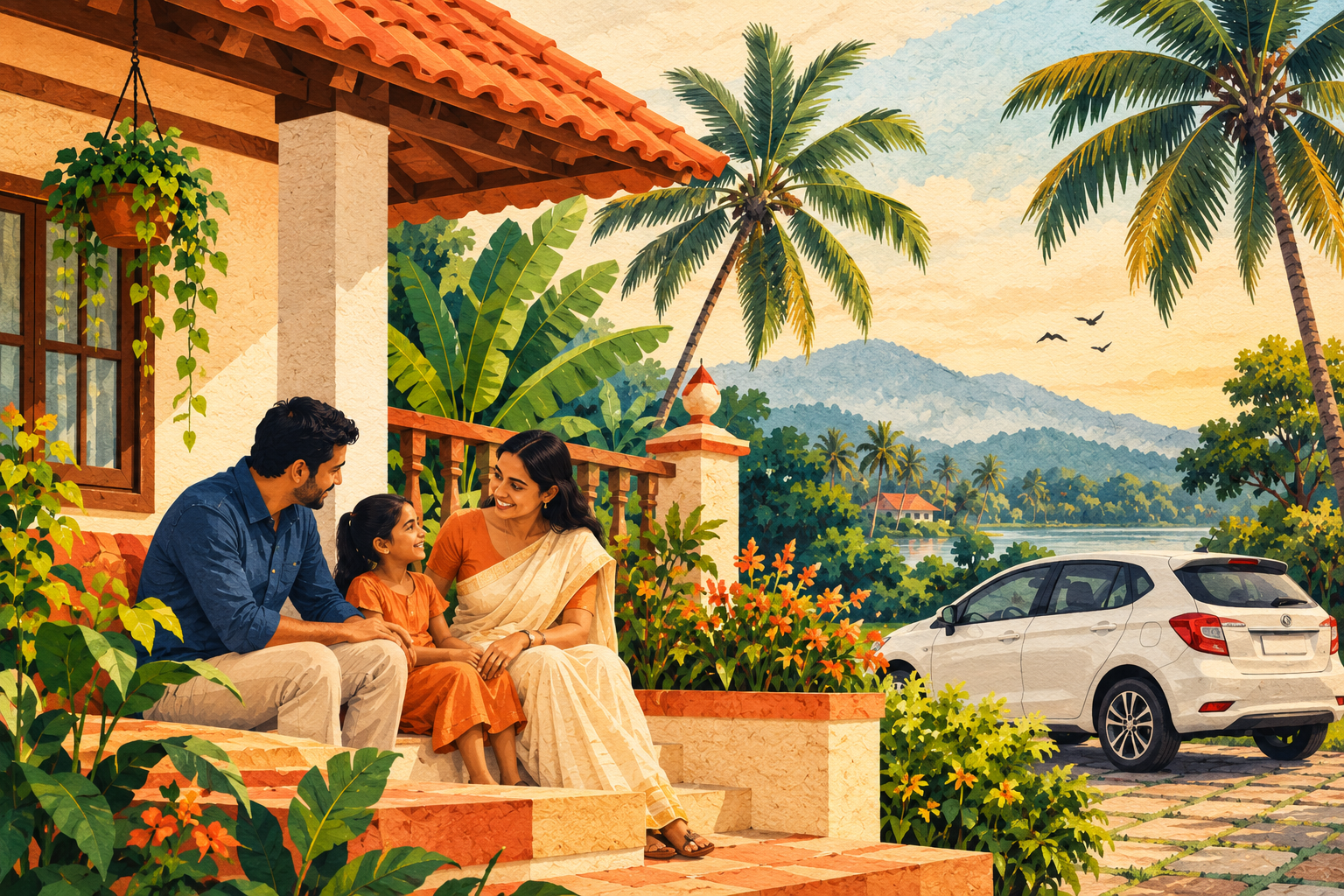 kerala family home at golden hour