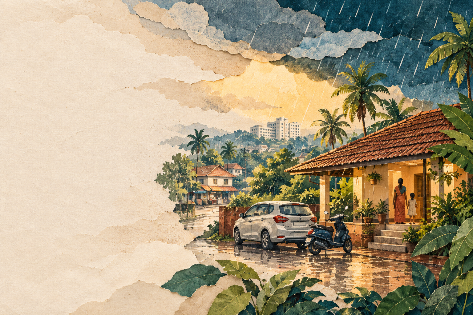 rainy village street in warm sunlight (1)