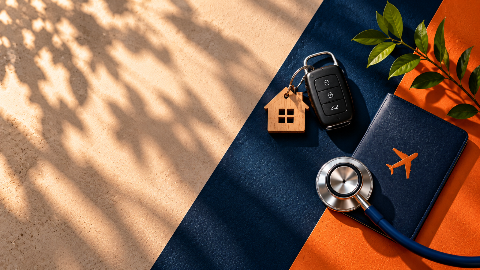 sunlit travel essentials flat lay
