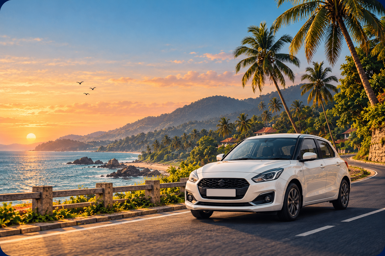 tropical coastal sunset drive